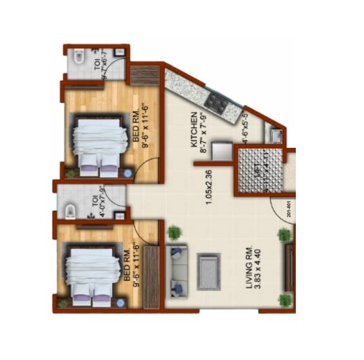 Floor plan of 2 BHK 623 Sq. Ft. Apartment in Sumukha Sona Heights, Mumbai