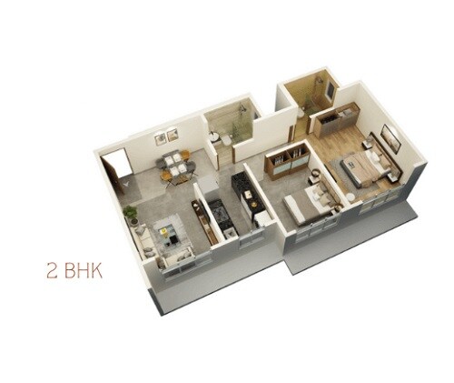 Floor plan of 2 BHK 645 Sq. Ft. Apartment in Sun Sumit Deepshal, Mumbai
