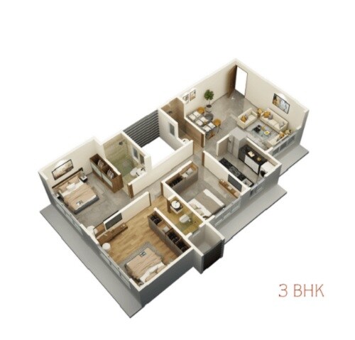 Floor plan of 3 BHK 868 Sq. Ft. Apartment in Sun Sumit Deepshal, Mumbai