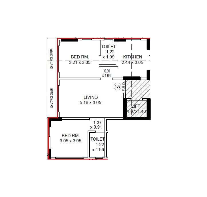 Floor plan of 2 BHK 583 Sq. Ft. Apartment in Sun Sumit Naomi Ark, Mumbai
