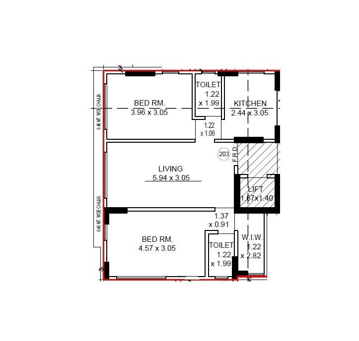 Floor plan of 2 BHK 640 Sq. Ft. Apartment in Sun Sumit Naomi Ark, Mumbai