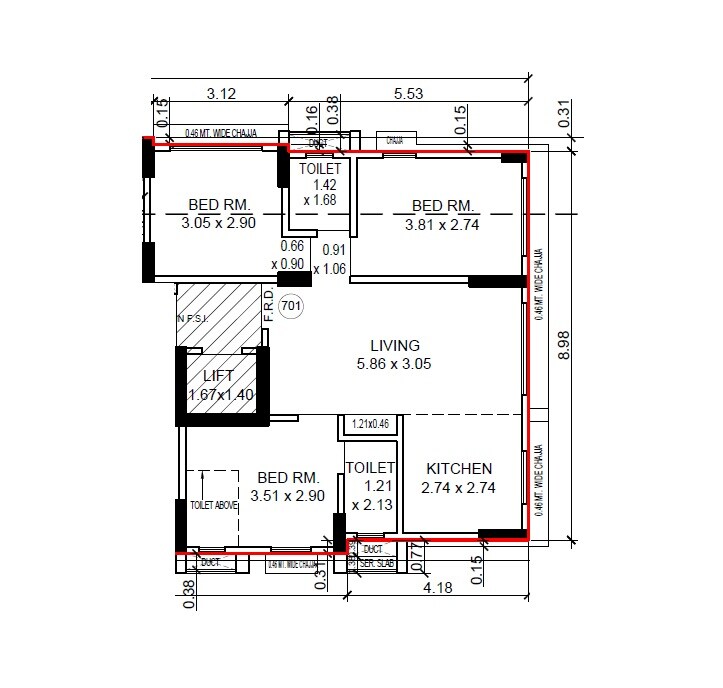 Floor plan of 3 BHK 780 Sq. Ft. Apartment in Sun Sumit Naomi Ark, Mumbai