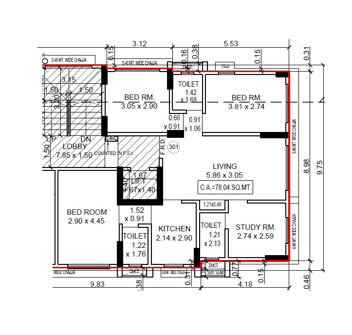 Floor plan of 4 BHK 840 Sq. Ft. Apartment in Sun Sumit Naomi Ark, Mumbai