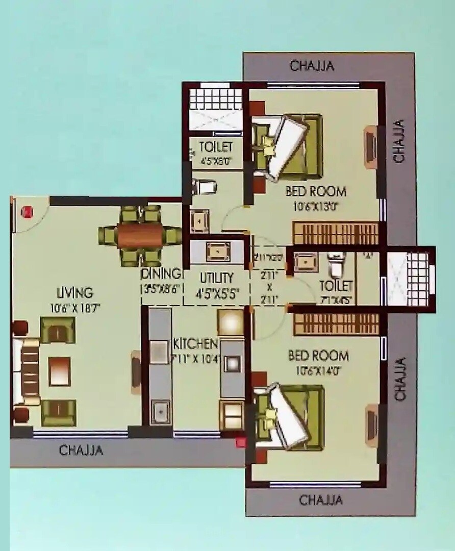 Floor plan of 2 BHK 730 Sq. Ft. Apartment in Sun Vision Avenue, Mumbai
