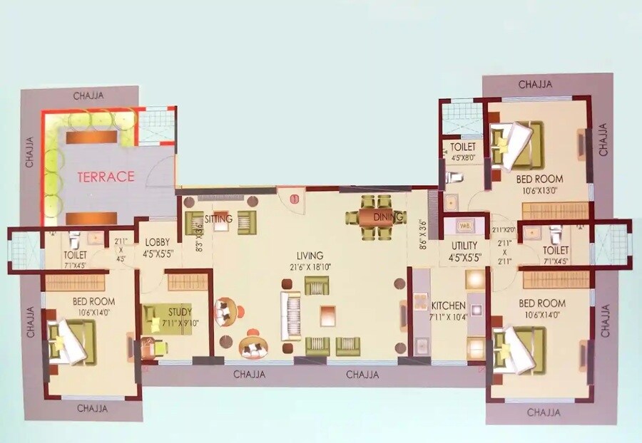 Floor plan of 3 BHK 1002 Sq. Ft. Apartment in Sun Vision Avenue, Mumbai