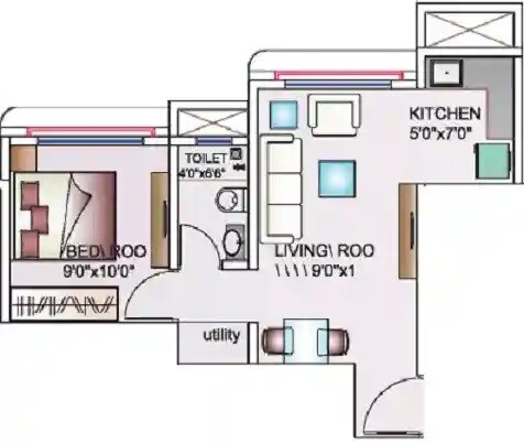 Floor plan of 1 BHK 325 Sq. Ft. Apartment in Sun Vision Swaroop Niketan, Mumbai