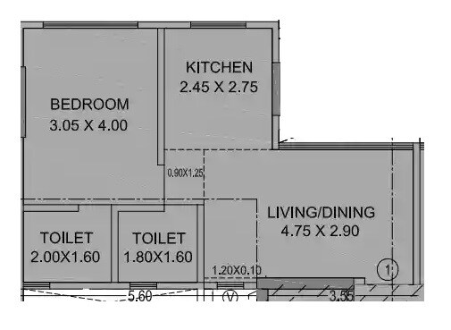 Floor plan of 1 BHK Apartment - 453 sq. ft. in Sunbeam Emerald, Mumbai