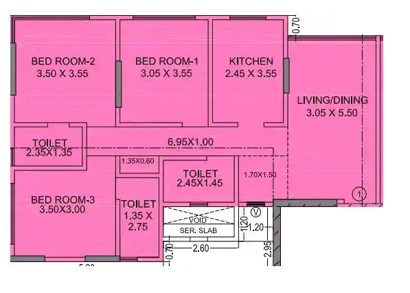 Floor plan of 3 BHK Apartment - 805 sq. ft. in Sunbeam Emerald, Mumbai