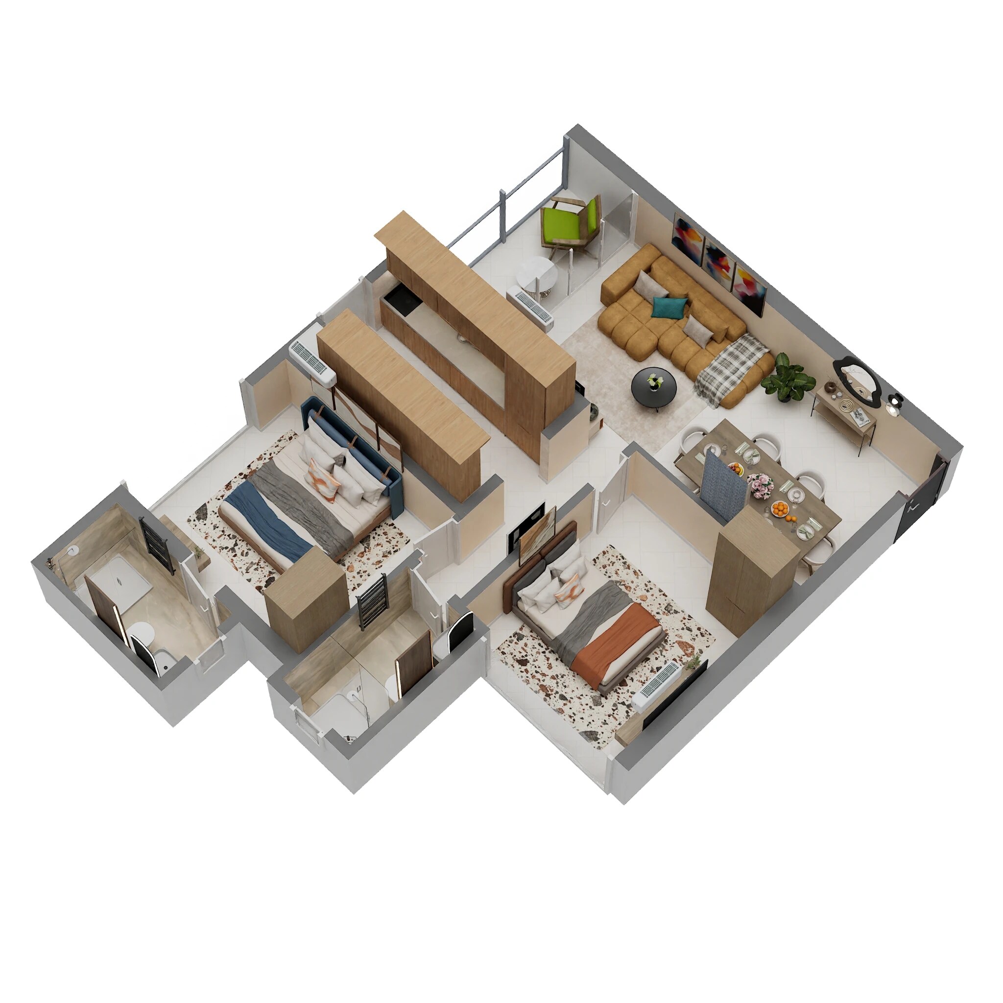Floor plan of 2 BHK 708 Sq. Ft. Apartment in Sunbeam Heights, Mumbai