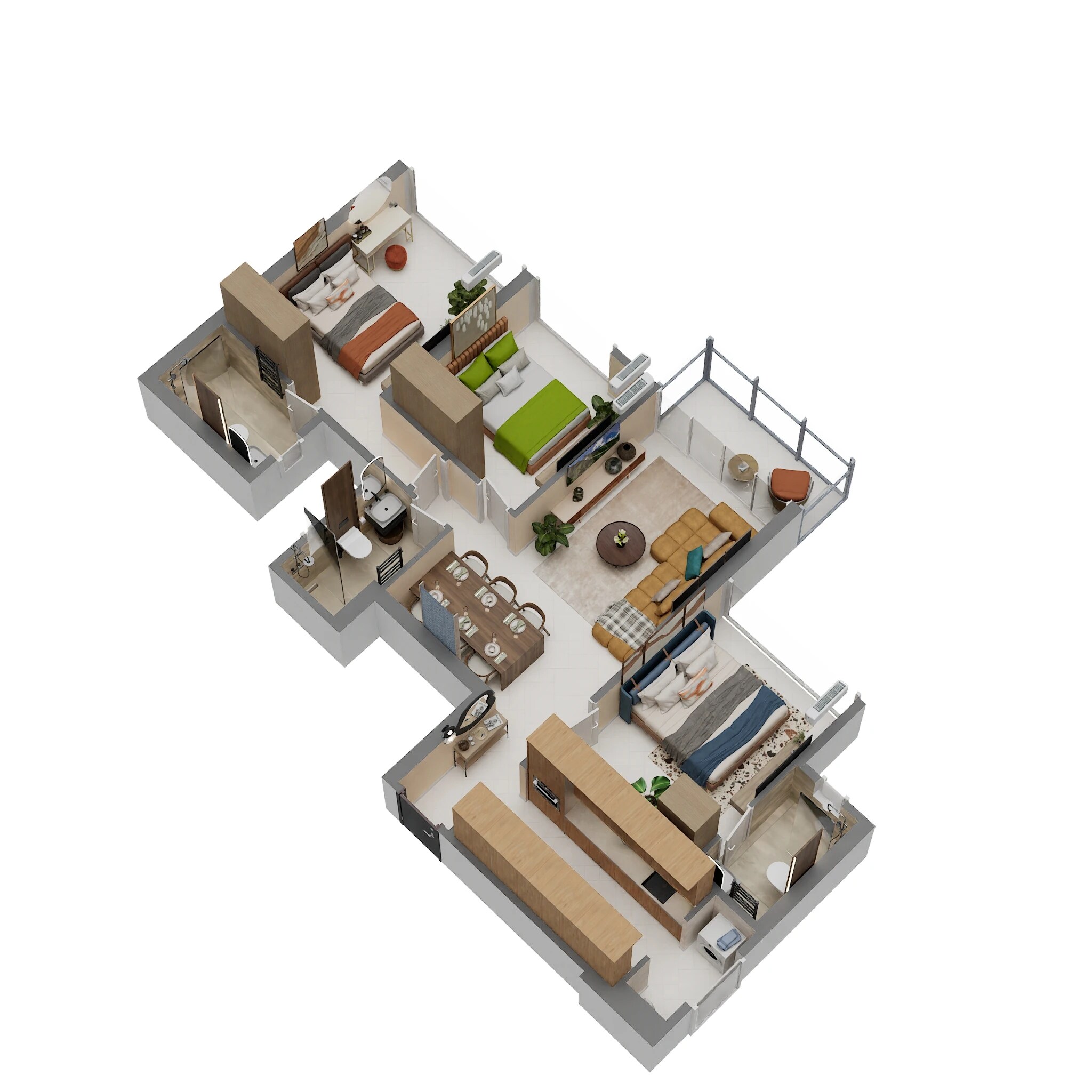 Floor plan of 3 BHK 935 Sq. Ft. Apartment in Sunbeam Heights, Mumbai