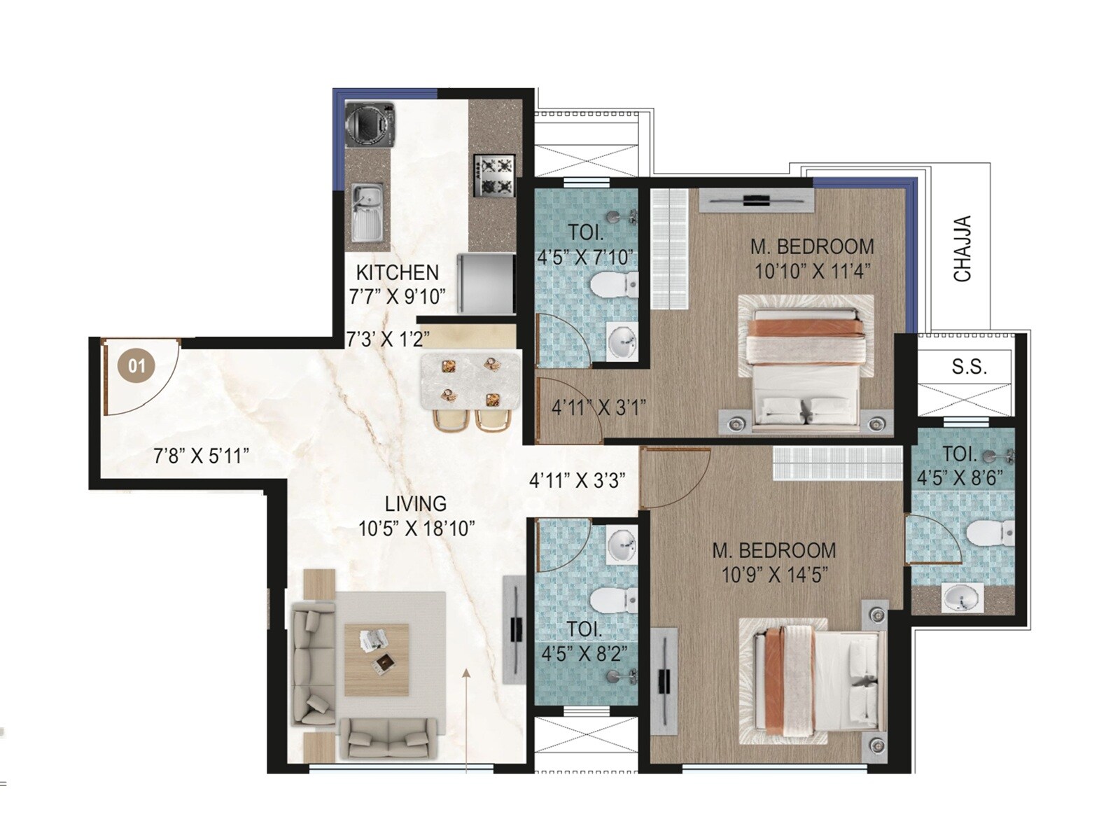 2 BHK 661 Sq. Ft. Apartment