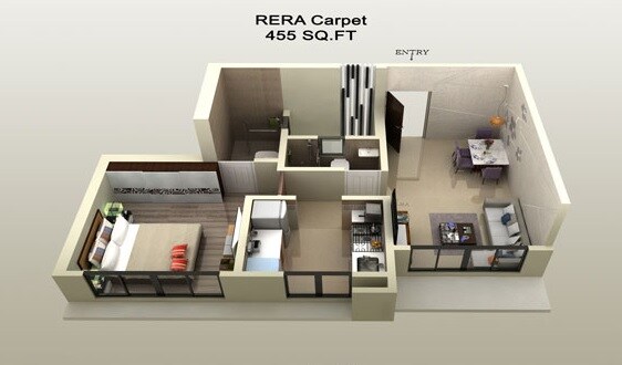 Floor plan of 1 BHK 455 Sq. Ft. Apartment in Sunny Shanti Heights, Mumbai