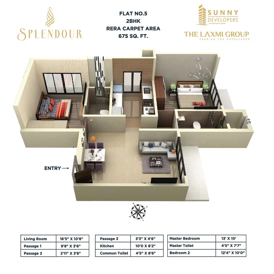Floor plan of 2 BHK 675 Sq. Ft. Apartment in Sunny Splendour, Mumbai