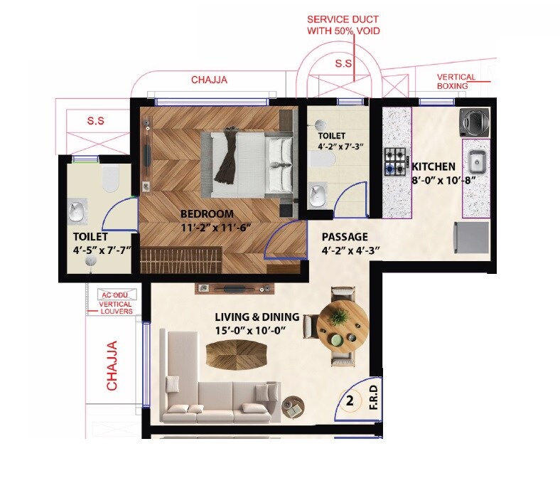 Floor plan of 1 BHK 471 Sq. Ft. Apartment in Sunny Stuti, Mumbai