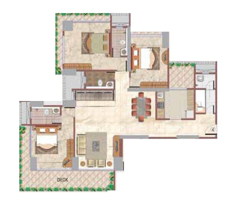 Floor plan of 3 BHK 1560 Sq. Ft. Apartment in Sunshine Infinity, Mumbai