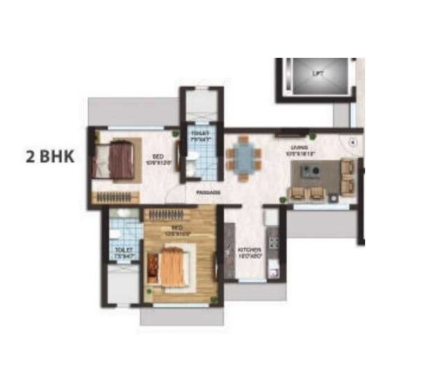 2 BHK 668 Sq. Ft. Apartment