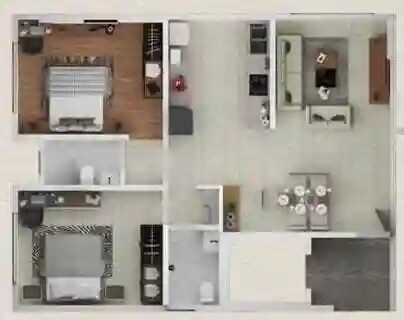 Floor plan of 2 BHK 703 Sq. Ft. Apartment in Sunshine Sigma Onyx, Mumbai