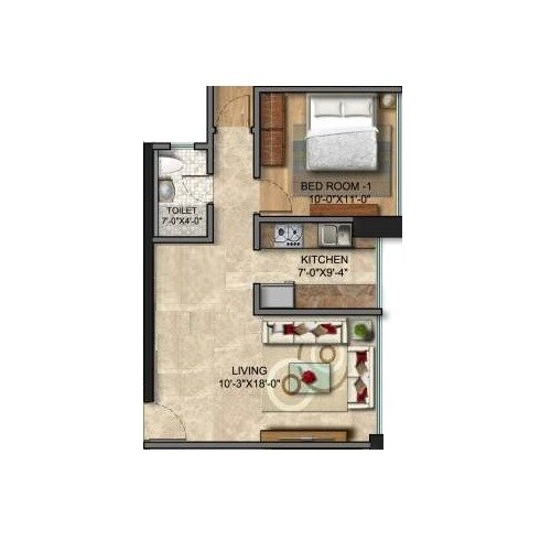 Floor plan of 310 Sq. Ft. Studio in Sunteck Avenue 2, Mumbai