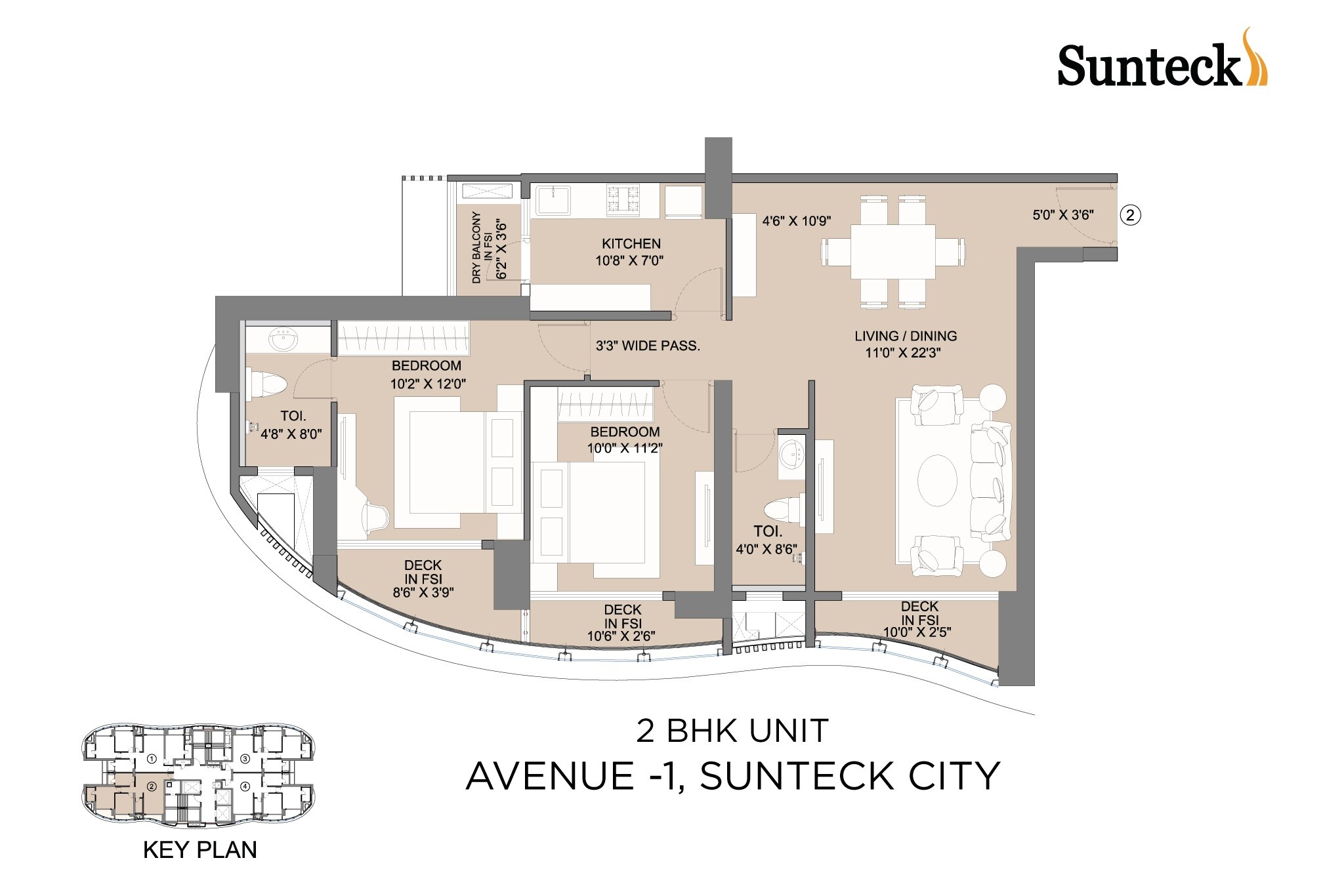 Floor plan of 2 BHK 773 Sq. Ft. Apartment in Sunteck City Avenue 1, Mumbai
