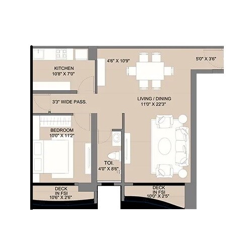 Floor plan of 1 BHK 523 Sq. Ft. Apartment in Sunteck City Avenue 2, Mumbai