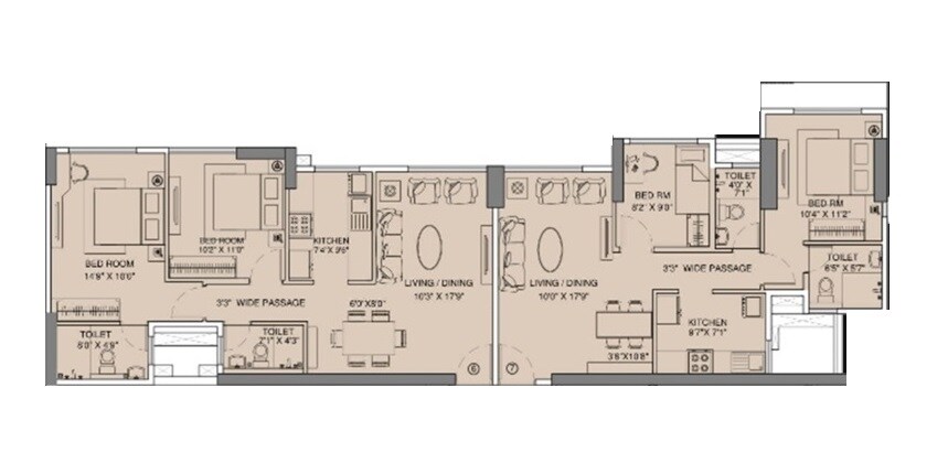 Floor plan of 4 BHK 1100 Sq. Ft. Apartment in Sunteck City Avenue 2, Mumbai