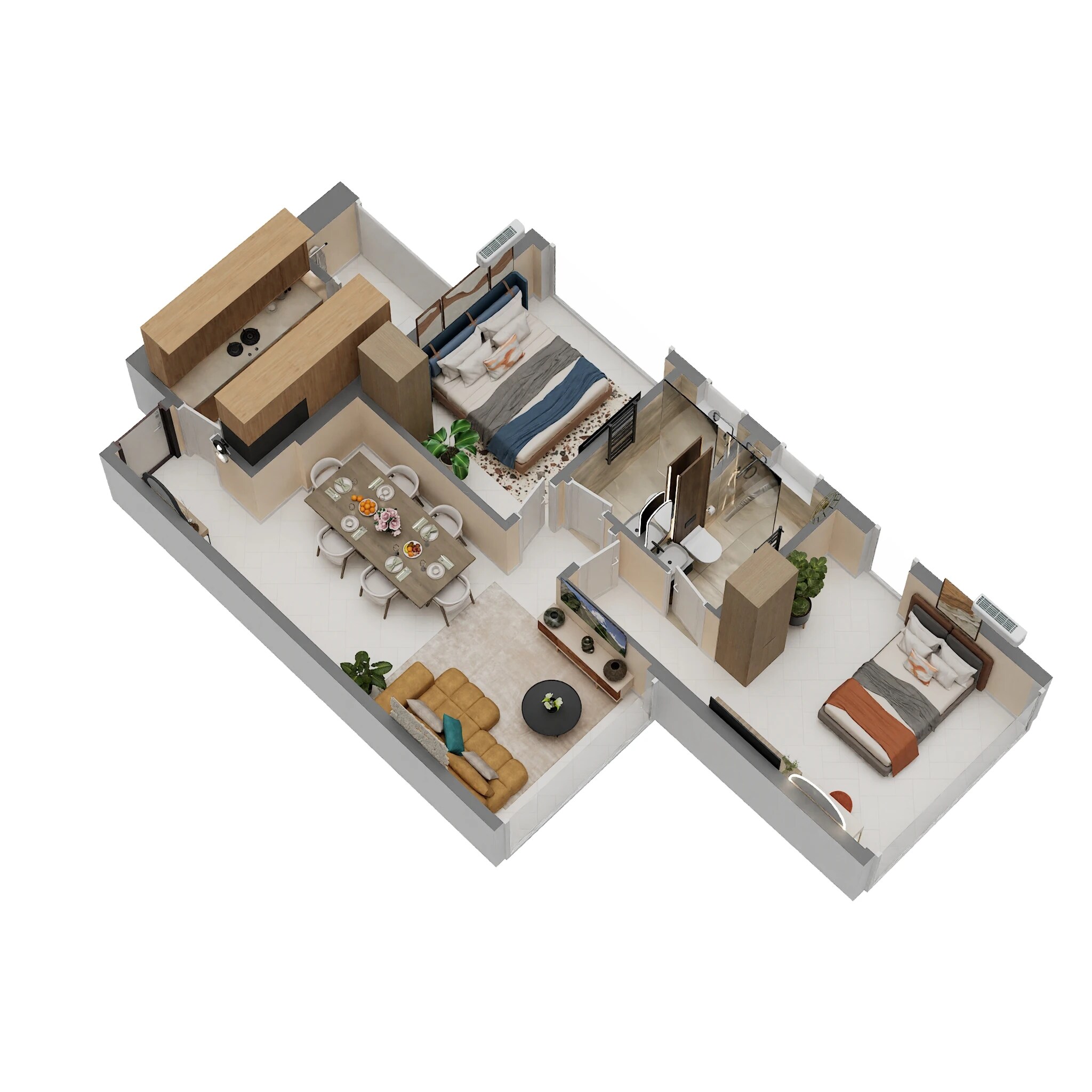 Floor plan of 2 BHK 644 Sq. Ft. Apartment in Sunteck City Avenue 4, Mumbai