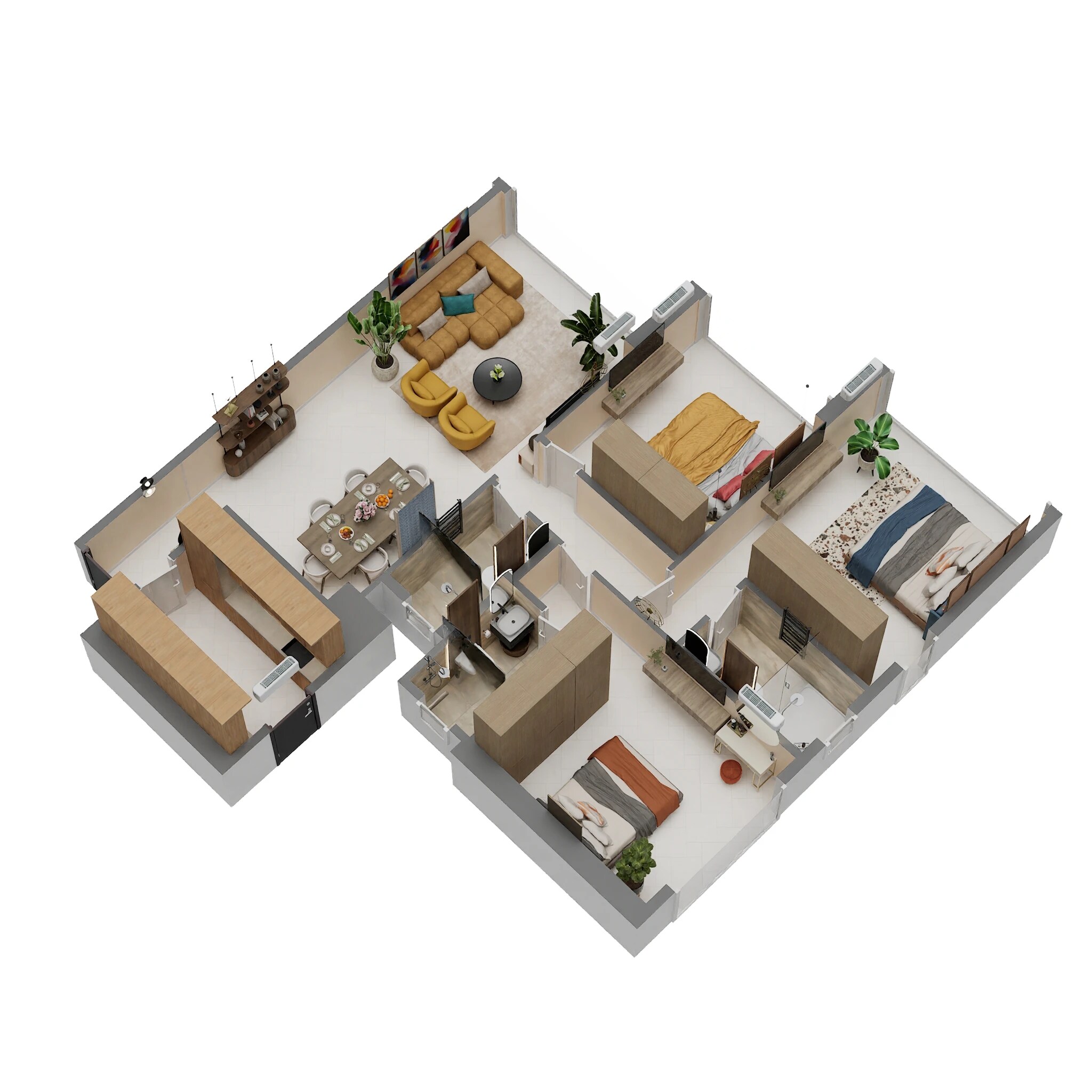 Floor plan of 3 BHK 1036 Sq. Ft. Apartment in Sunteck City Avenue 4, Mumbai