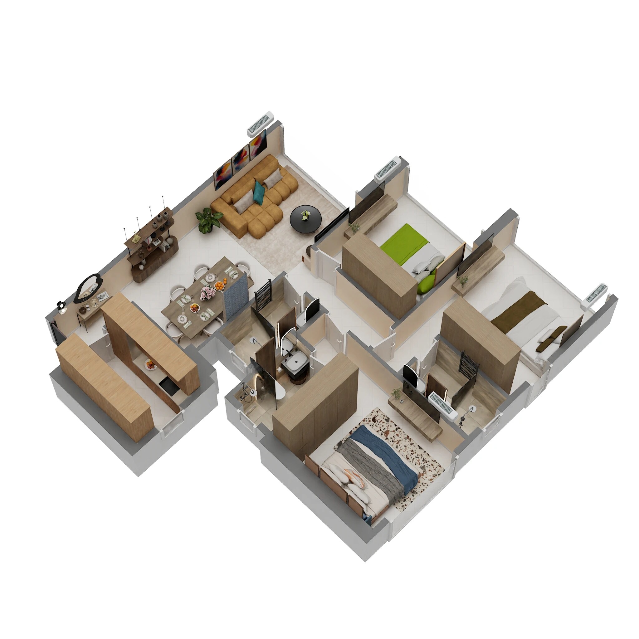 Floor plan of 3 BHK 902 Sq. Ft. Apartment in Sunteck City Avenue 4, Mumbai