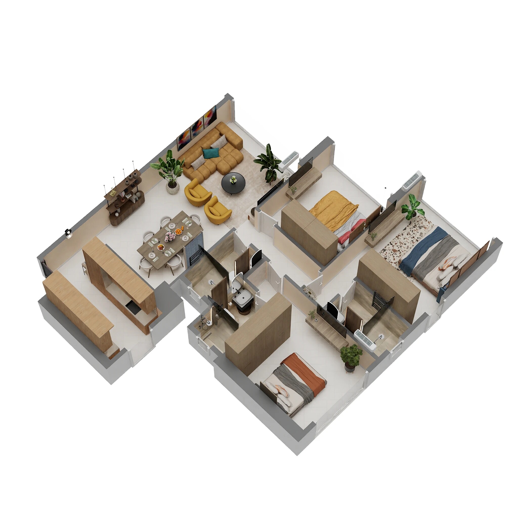 Floor plan of 3 BHK 968 Sq. Ft. Apartment in Sunteck City Avenue 4, Mumbai