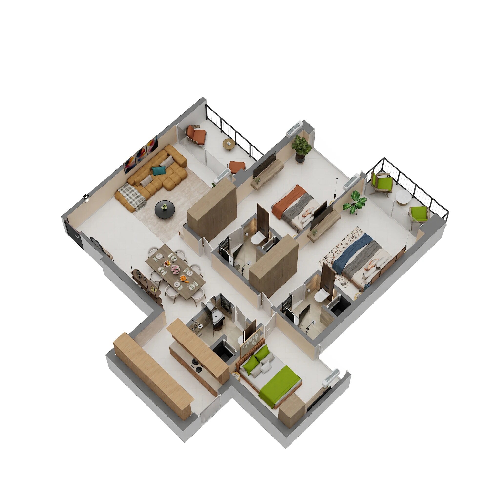 Floor plan of 3 BHK 1300 Sq. Ft. Apartment in Sunteck City Avenue 5, Mumbai