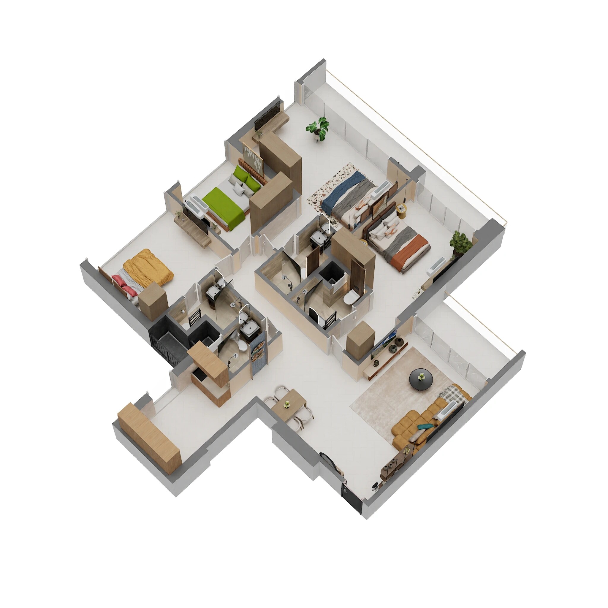 Floor plan of 4 BHK 1700 Sq. Ft. Apartment in Sunteck City Avenue 5, Mumbai