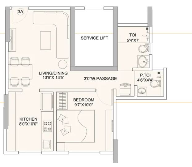 Floor plan of 1 BHK 488 Sq. Ft. Apartment in Sunteck Gilbird, Mumbai