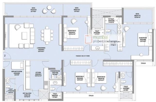 Floor plan of 4 BHK 3386 Sq. Ft. Apartment in Sunteck Signia Isles, Mumbai