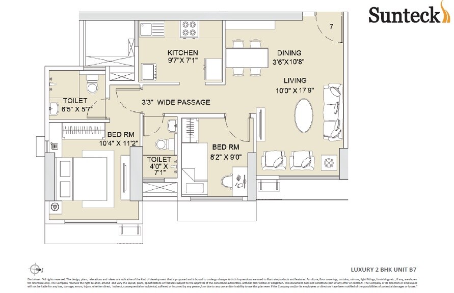 Floor plan of 2 BHK 947 Sq. Ft. Apartment in Sunteck Whatacity, Mumbai