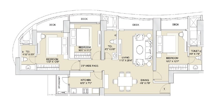 3 BHK 1670 Sq. Ft. Apartment