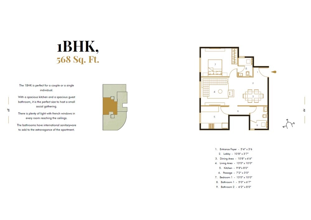 Floor plan of 1 BHK 568 Sq. Ft. Apartment in Suparshva The 1925, Mumbai
