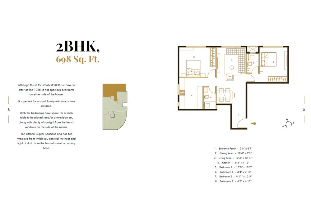 Floor plan of 2 BHK 698 Sq. Ft. Apartment in Suparshva The 1925, Mumbai