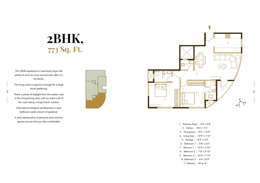 Floor plan of 2 BHK 773 Sq. Ft. Apartment in Suparshva The 1925, Mumbai