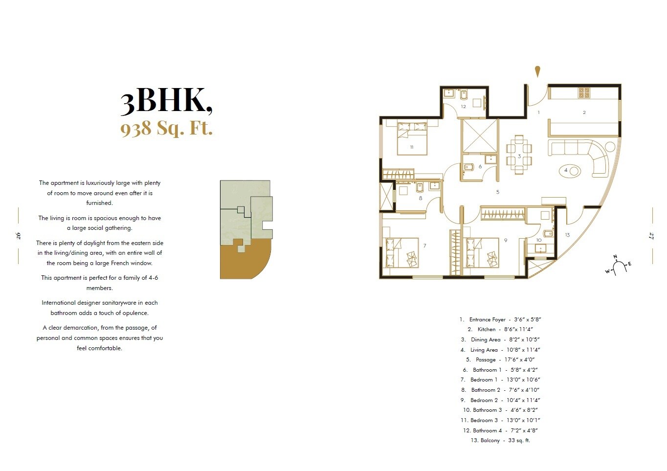 Floor plan of 3 BHK 938 Sq. Ft. Apartment in Suparshva The 1925, Mumbai