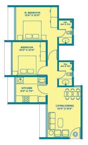 Floor plan of 2 BHK 569 Sq. Ft. Apartment in Suparshwa Urbana, Mumbai