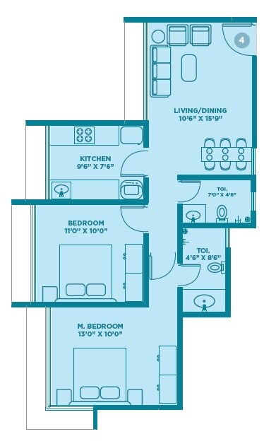 2 BHK 620 Sq. Ft. Apartment
