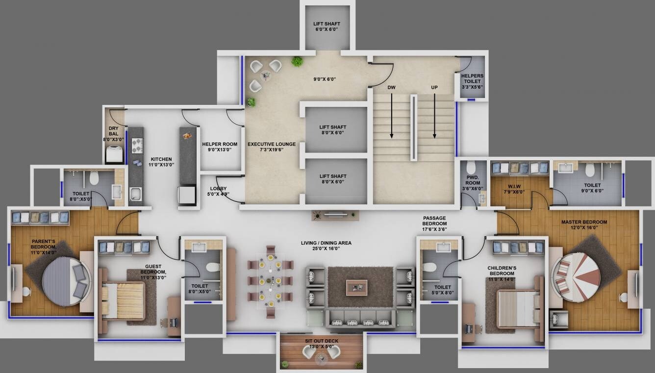 Floor plan of 4 BHK 2767 Sq. Ft. Apartment in Supreme 19, Mumbai