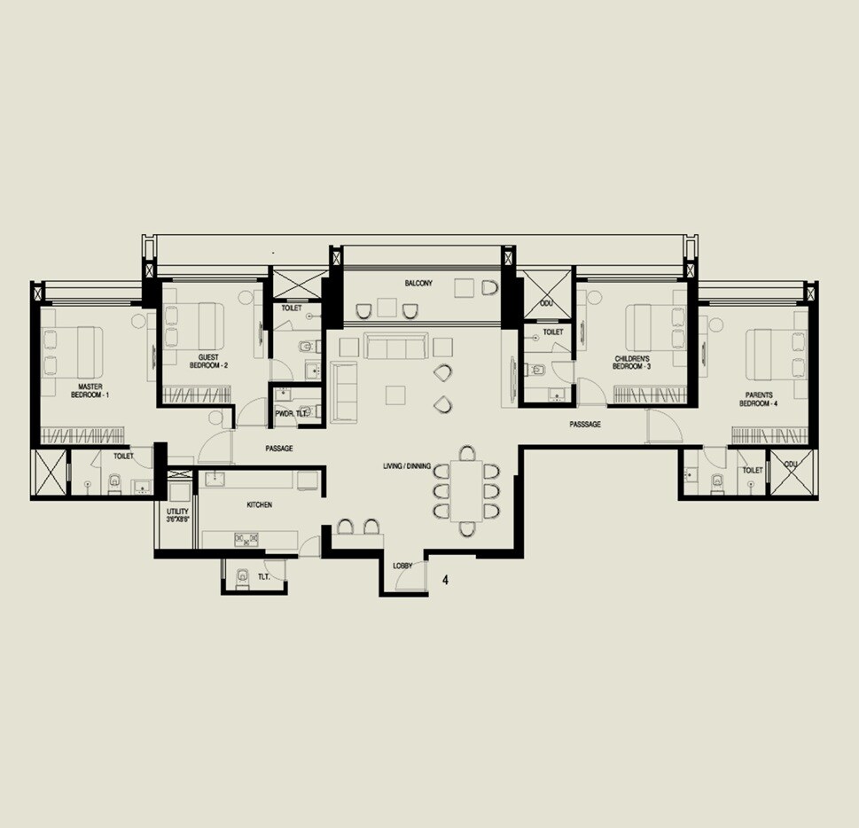 Floor plan of 4 BHK 1962 Sq. Ft. Apartment in Supreme Boulevard, Mumbai