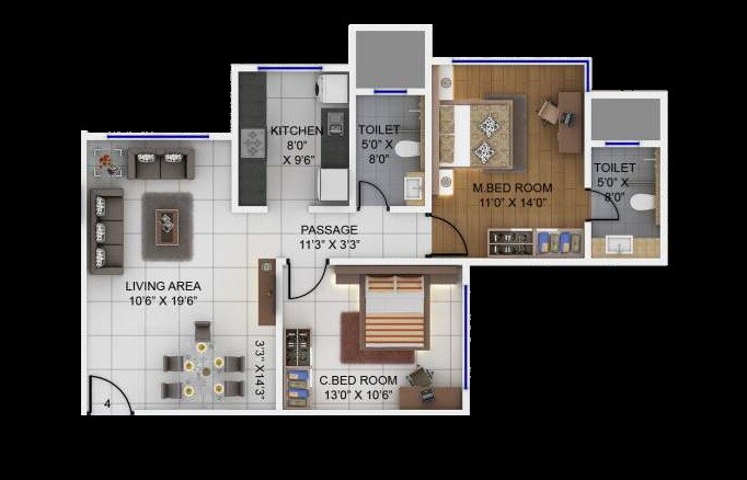 Floor plan of 2 BHK 785 Sq. Ft. Apartment in Supreme Corner View, Mumbai