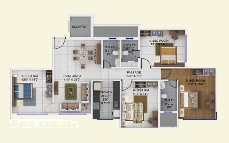 Floor plan of 4 BHK 1308 Sq. Ft. Apartment in Supreme Corner View, Mumbai
