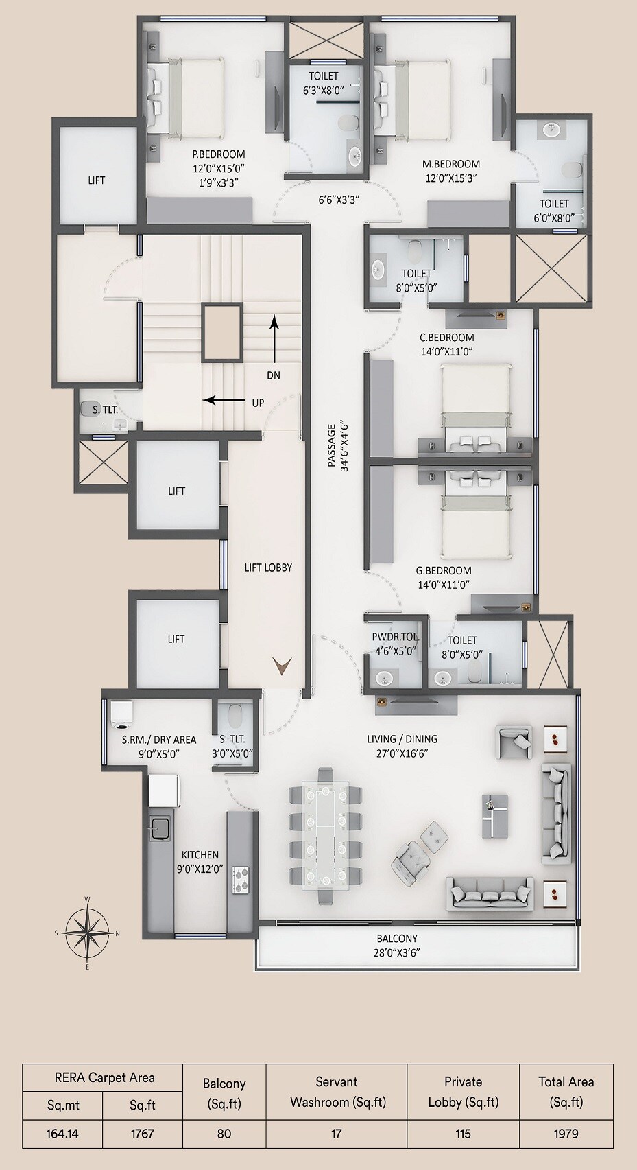 Floor plan of 4 BHK 1767 Sq. Ft. Apartment in Supreme Elysia, Mumbai