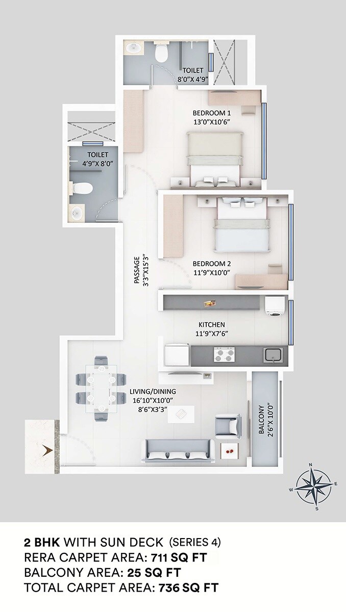 2 BHK 711 Sq. Ft. Apartment