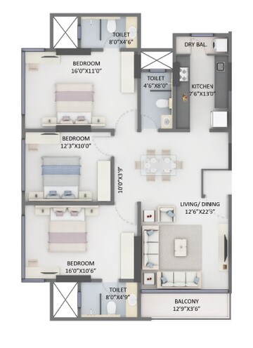  3 BHK Apartment at Supreme Evana, Bandra West – for Rent