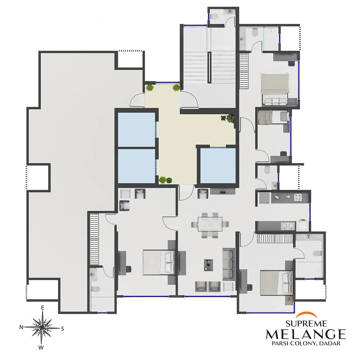 Floor plan of 3 BHK 1156 Sq. Ft. Apartment in Supreme Melange, Mumbai