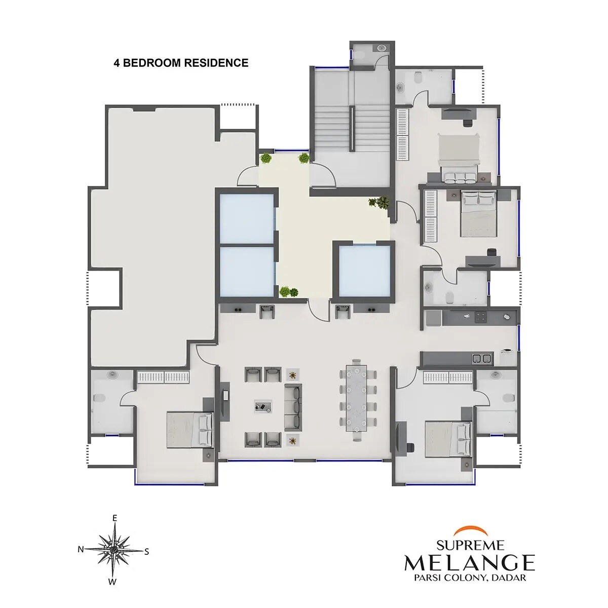 Floor plan of 4 BHK 1361 Sq. Ft. Apartment in Supreme Melange, Mumbai